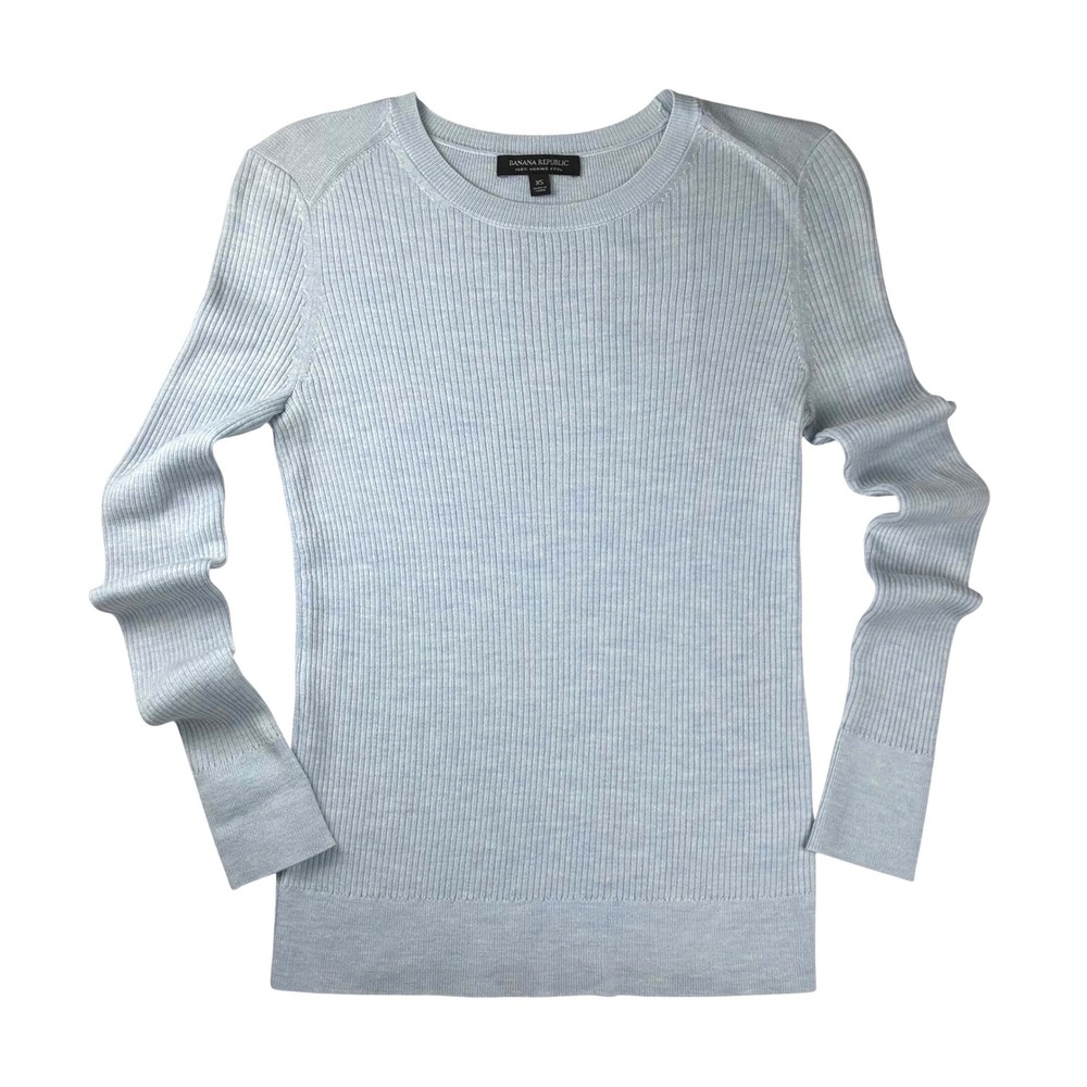 Banana Republic Womens XS Blue 100% Merino Wool Ribbed Crew Neck Sweater